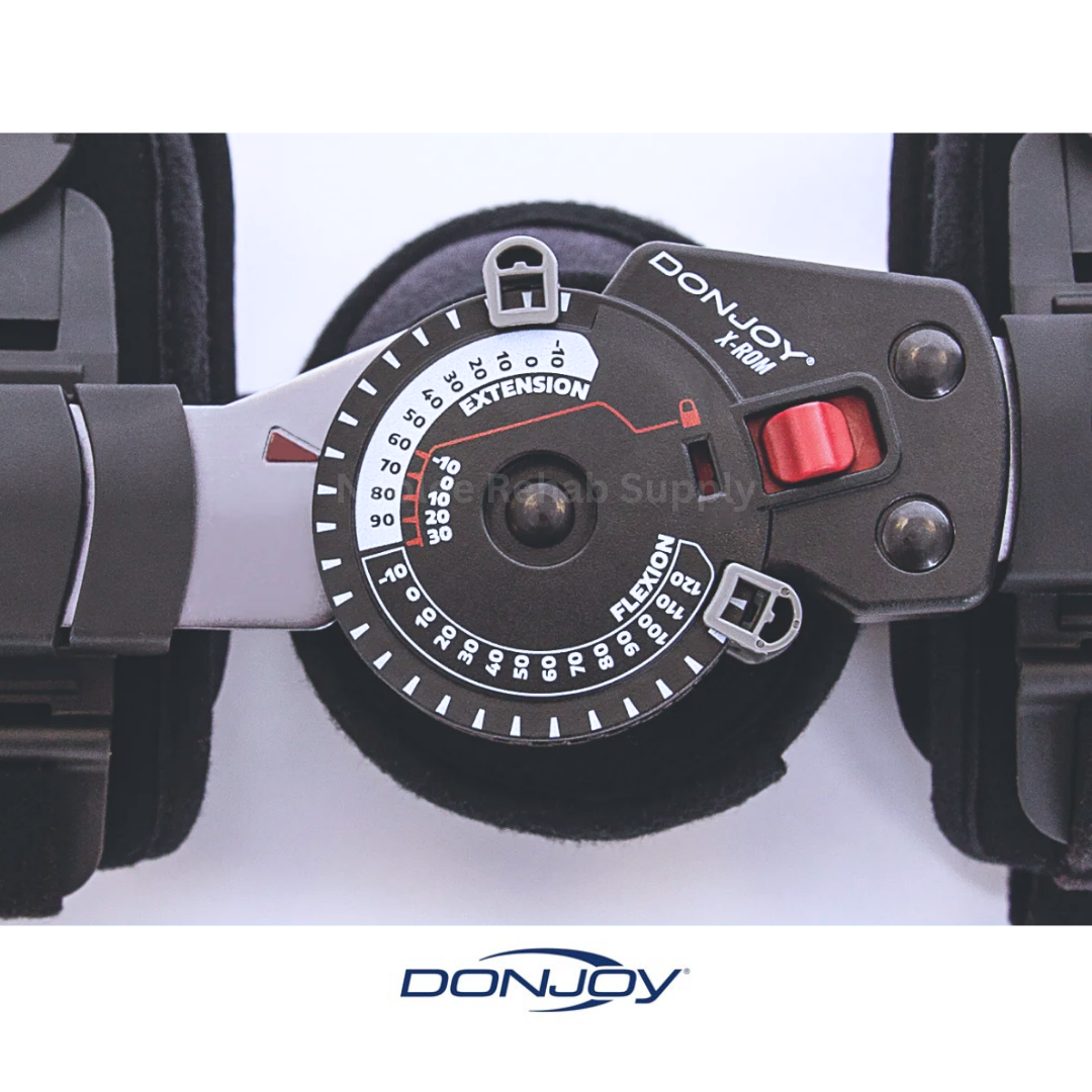 DonJoy X-Act ROM post-op knee brace provides adjustable range of motion, stability, and support for post-surgery knee recovery.