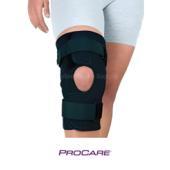 Front view of ProCare Reddie Knee Brace featuring wraparound compression support and reinforced side stabilizers for knee injury management.