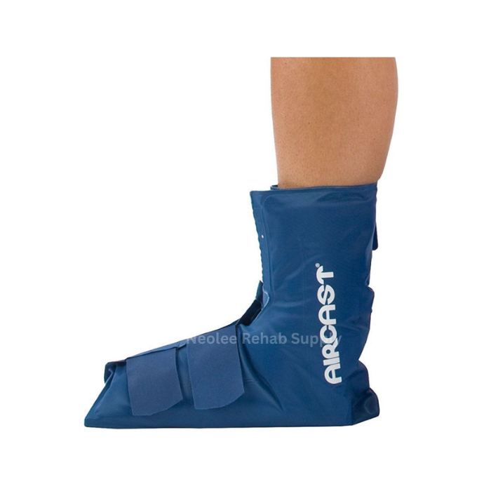 Aircast cryo cuff fitted around the foot and ankle providing targeted cold compression therapy for injury recovery and swelling reduction.