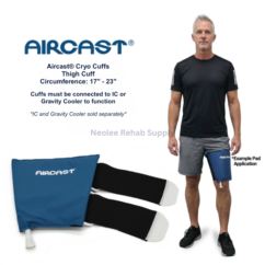 Aircast thigh cryo cuff with adjustable compression wrap designed for cold therapy treatment of thigh injuries and muscle recovery.