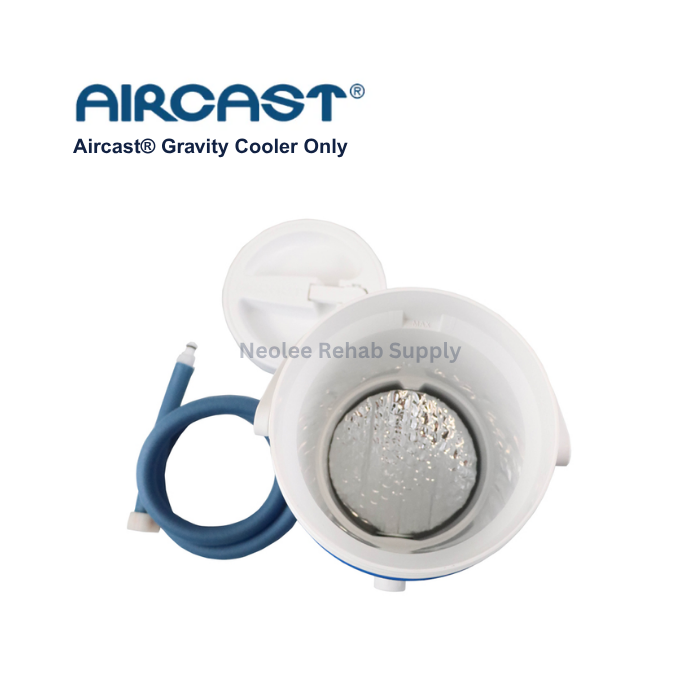 Aircast gravity cooler interior look with secure sealing design for maintaining cold therapy system performance and leak prevention.