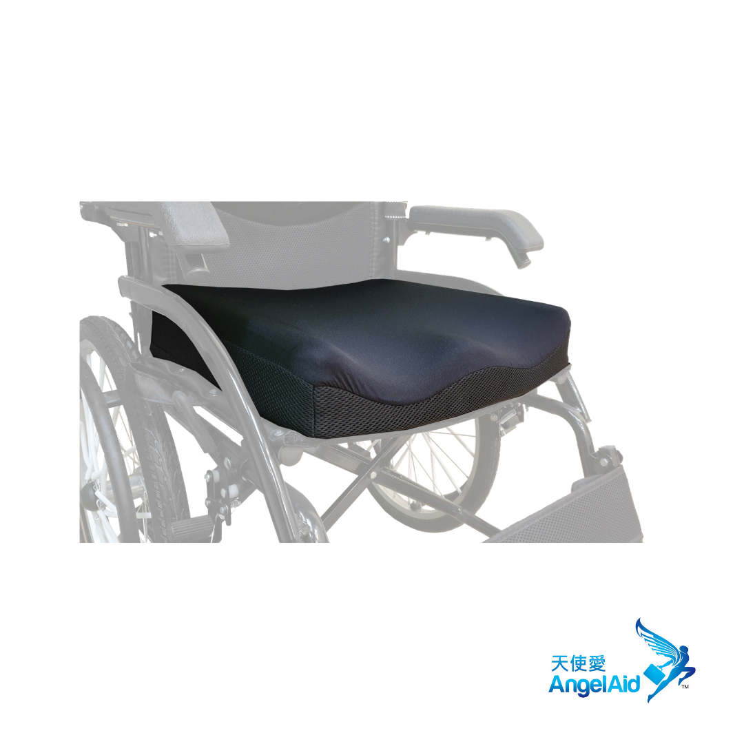 Angel Aid Bestsorb pressure cushion placed on a wheelchair seat to provide pressure relief, posture support, and improved sitting comfort for long-term users.