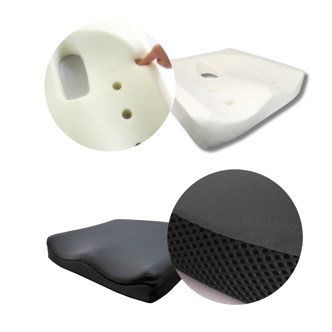 Angel Aid Bestsorb pressure relief cushion featuring ergonomic contoured foam design with breathable mesh cover and anti-slip base.