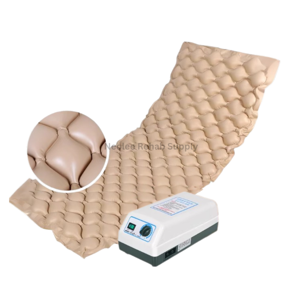 Bubble anti bedsore ripple air mattress with alternating air cells and electric pressure pump designed to reduce pressure sores and improve patient comfort.