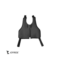Joyride harness vest accessory designed to provide secure trunk support and improved posture stability for children using CP strollers and rehabilitation seating systems.
