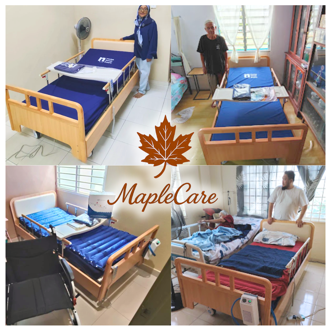 MapleCare 3-function electric homecare bed home delivery to customers. Wood frame matching with home environment