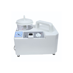 Portable phlegm suction pump with adjustable pressure regulator, collection canister, and compact carry handle for medical suction and mucus removal.