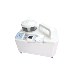 Compact portable suction machine designed for phlegm and mucus aspiration with easy-to-use controls, pressure gauge, and durable medical-grade body.