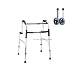 Lightweight aluminium rise up walker with adjustable height, front wheels, and ergonomic hand grips for mobility assistance.