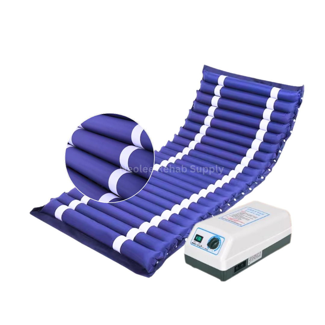 Tube ripple air mattress with alternating tubular air cells and electric pressure pump designed for advanced pressure relief and patient support.