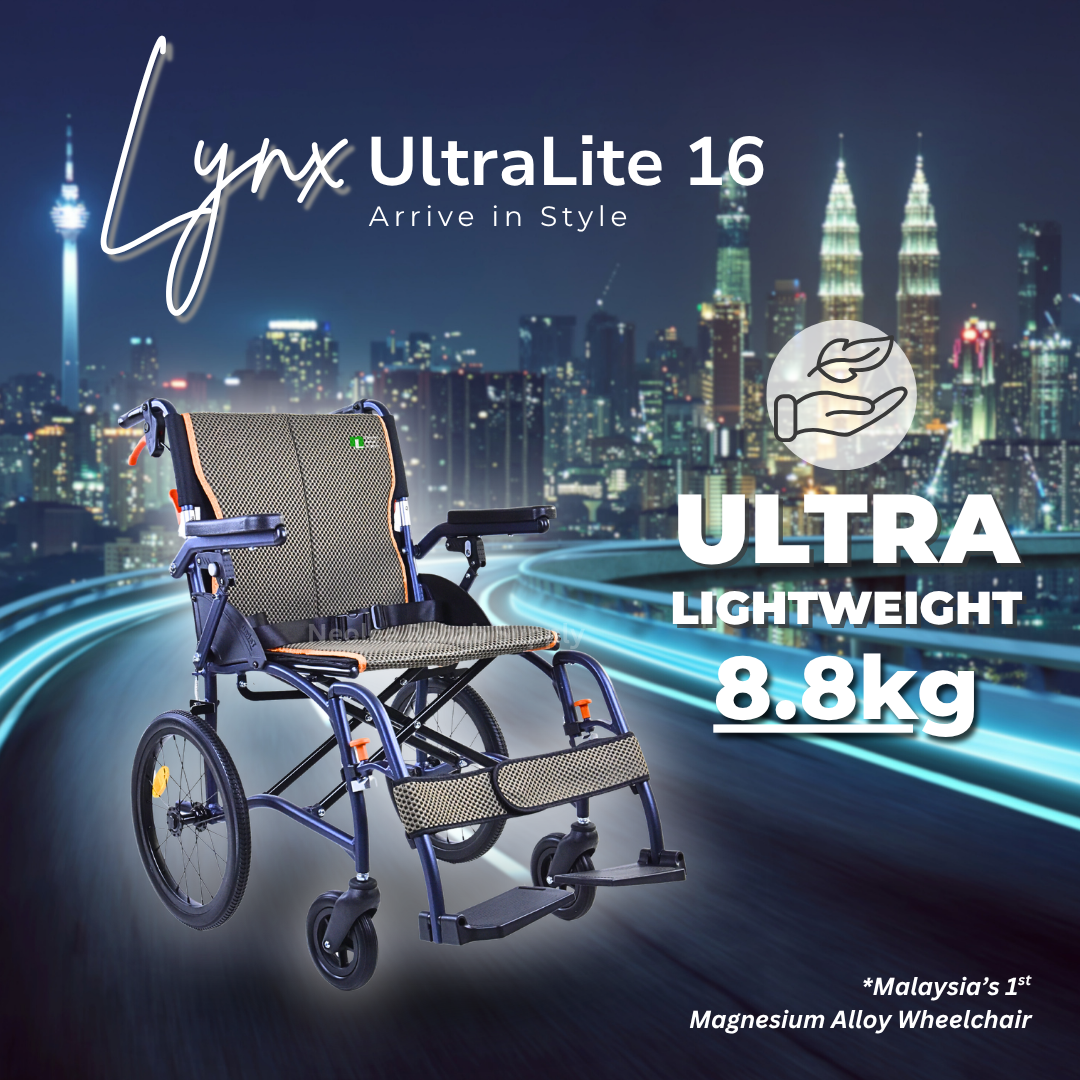 Lynx UltraLite 16 magnesium wheelchair positioned in a contemporary living room, ideal for comfortable everyday home mobility.