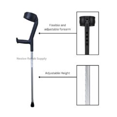 Erganomic adjustable elbow crutches with flexible and adjustable forearm
